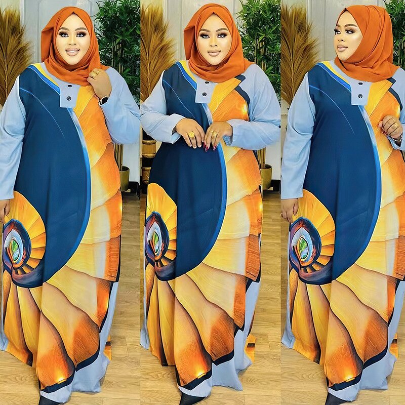 Satin Abaya Dress Factory - OEM Printed Hijab Set Vintage