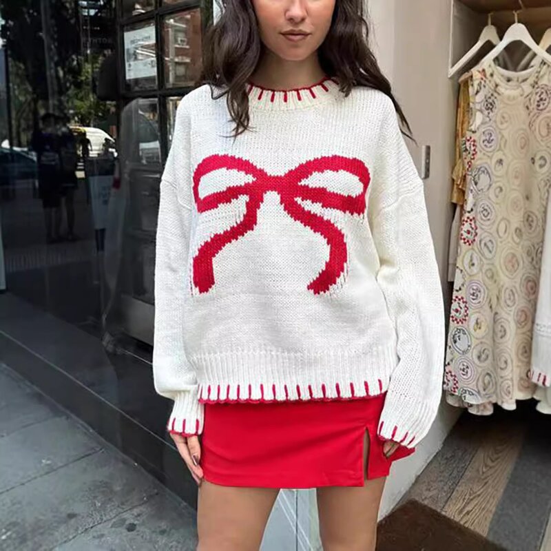 Pullover Sweater Manufacturer - OEM Winter Bow Jacquard Loose