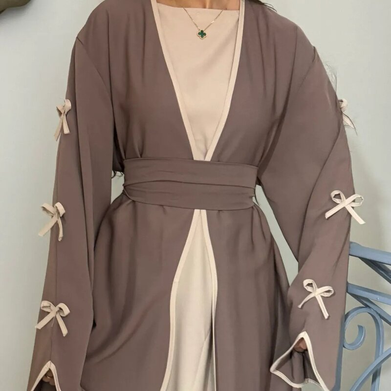 Open Abaya Kimono Factory - OEM Breathable Polyester Bowknot