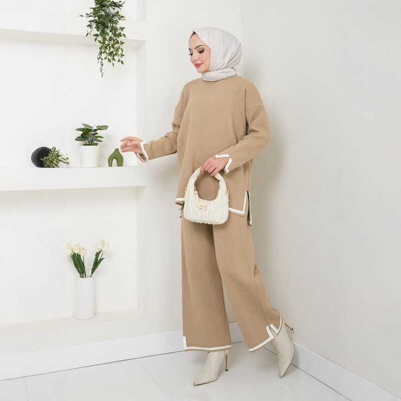 Muslim Sweater Pants Suit Manufacturer - OEM Knitted Wide Leg