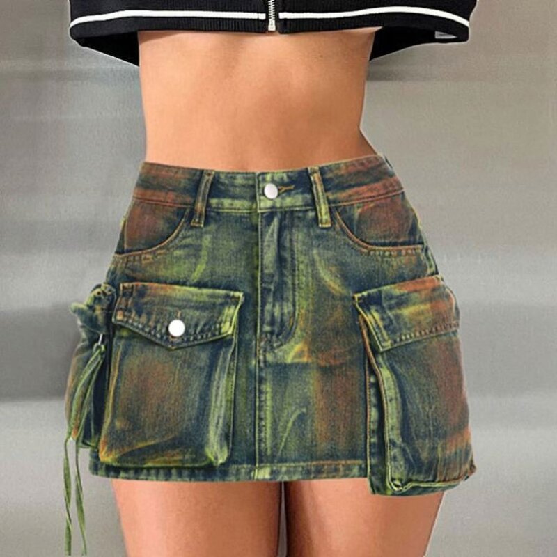 Denim Skirt Factory - OEM Irregular Pocket Tie Dye Pattern