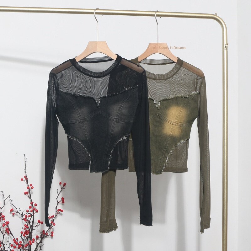 Mesh Top Factory - OEM Casual Long Sleeve Denim Stitching
