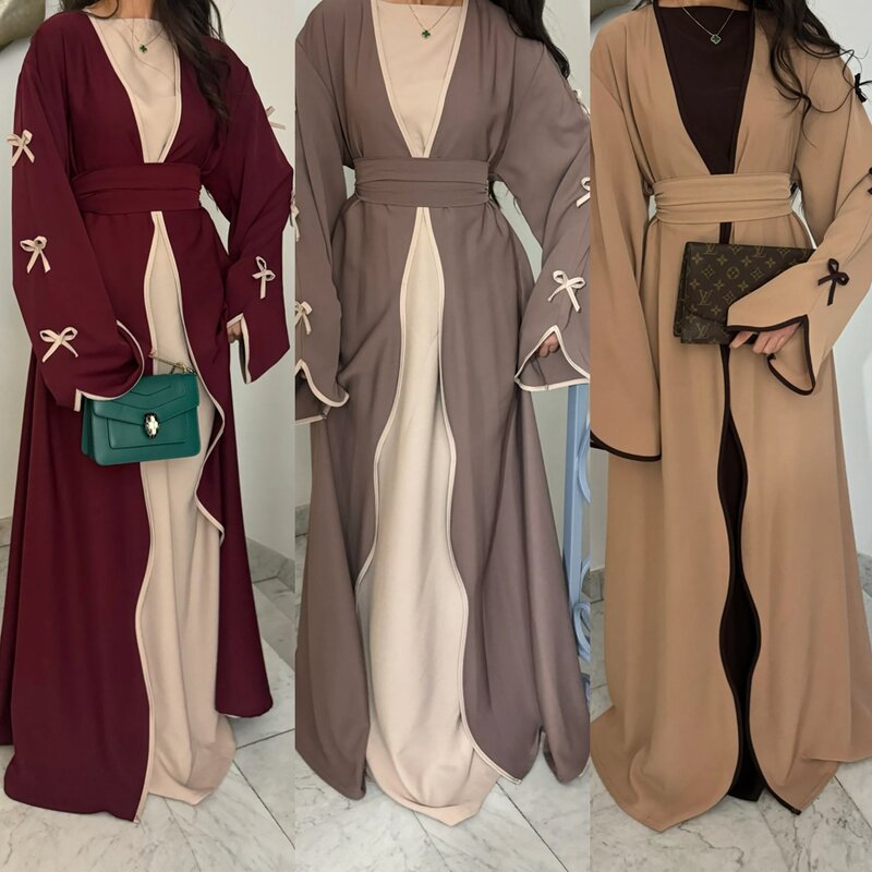 Open Abaya Kimono Factory - OEM Breathable Polyester Bowknot