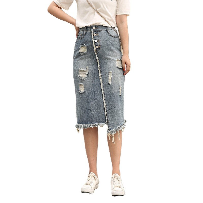 Distressed Denim Skirt Factory - OEM Vintage Niche Strap Design