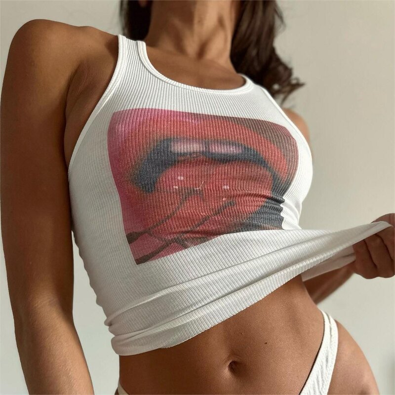 Crop Top Factory - OEM Summer Lip Print Rib Vintage