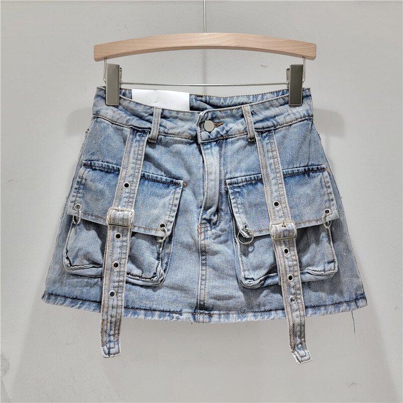 Denim Short Dress Factory - OEM Retro Pink Pocket Strap