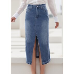 Ripped Denim Skirt Manufacturer - OEM Vintage High Waist Midi