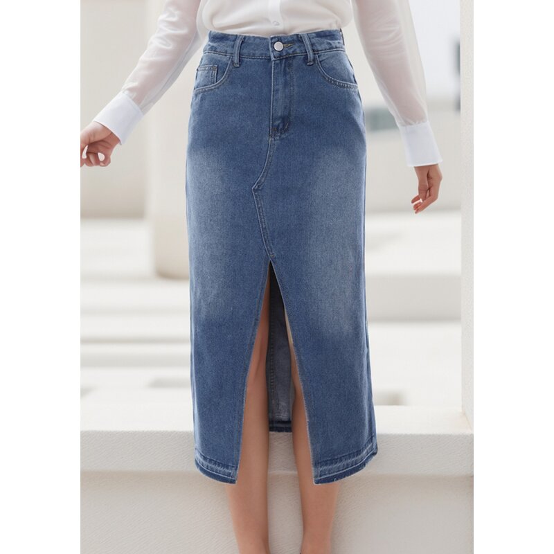 Ripped Denim Skirt Manufacturer - OEM Vintage High Waist Midi