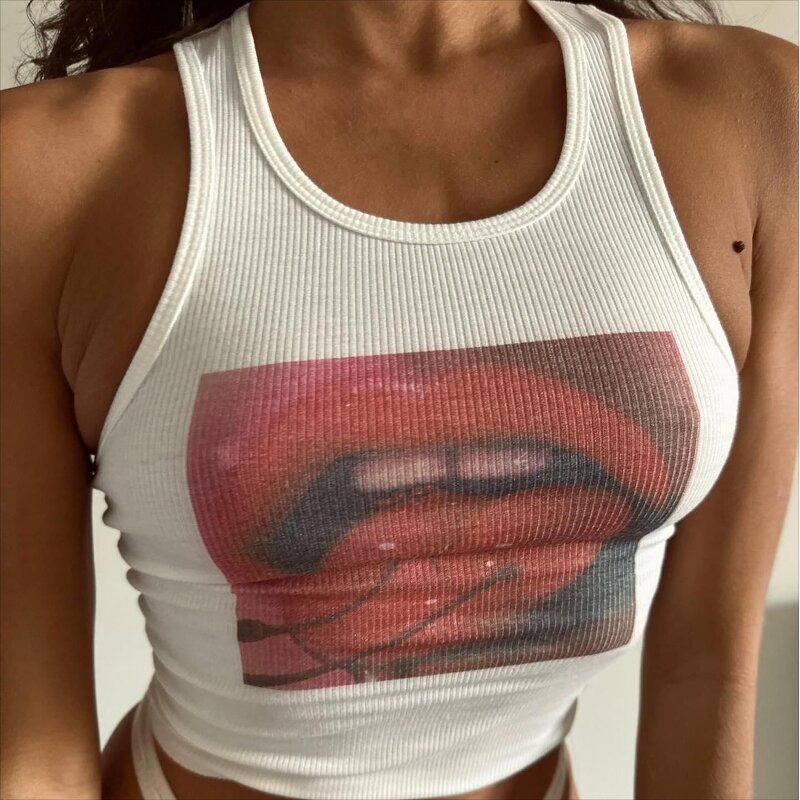 Crop Top Factory - OEM Summer Lip Print Rib Vintage