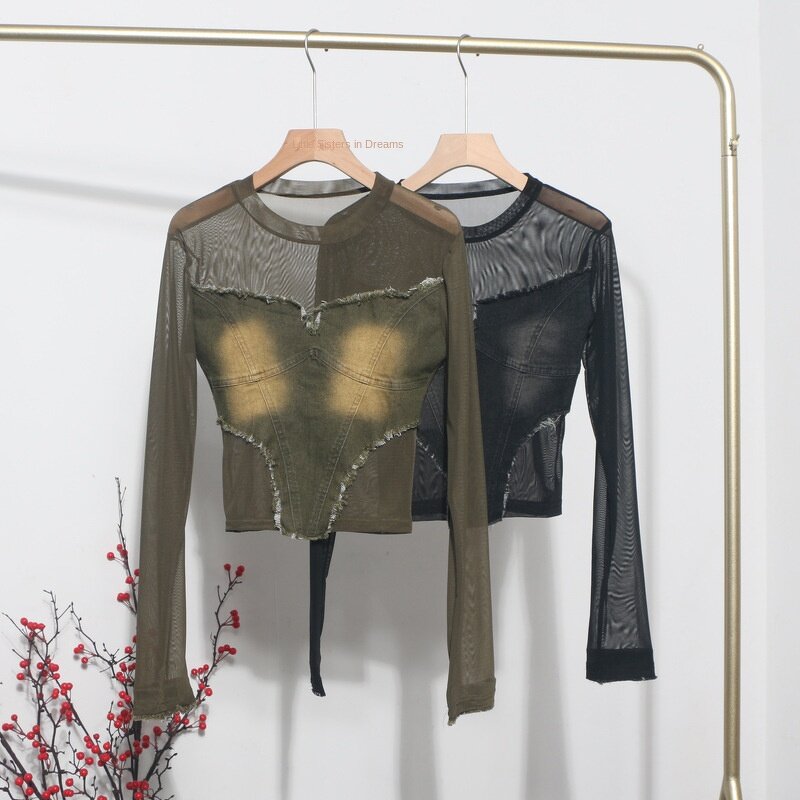 Mesh Top Factory - OEM Casual Long Sleeve Denim Stitching