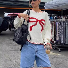 Pullover Sweater Manufacturer - OEM Winter Bow Jacquard Loose