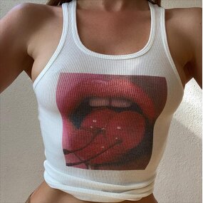 Crop Top Factory - OEM Summer Lip Print Rib Vintage