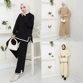 Muslim Sweater Pants Suit Manufacturer - OEM Knitted Wide Leg