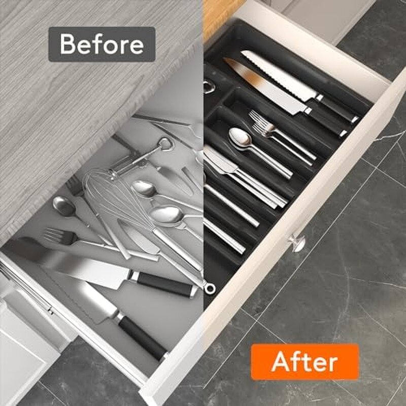 Drawer Organizer Supplier - OEM Black Large Expandable Utensil Tray