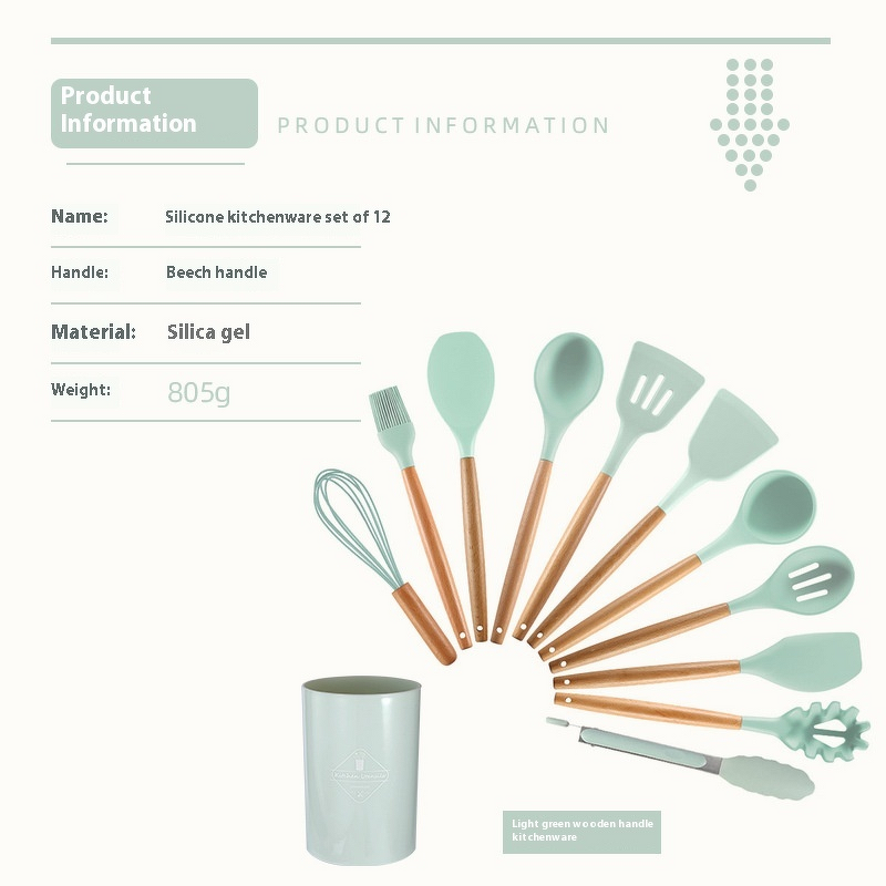 Silicone Cookware Set Manufacturer - OEM 12 Pcs Wooden Handle Spatula Kit