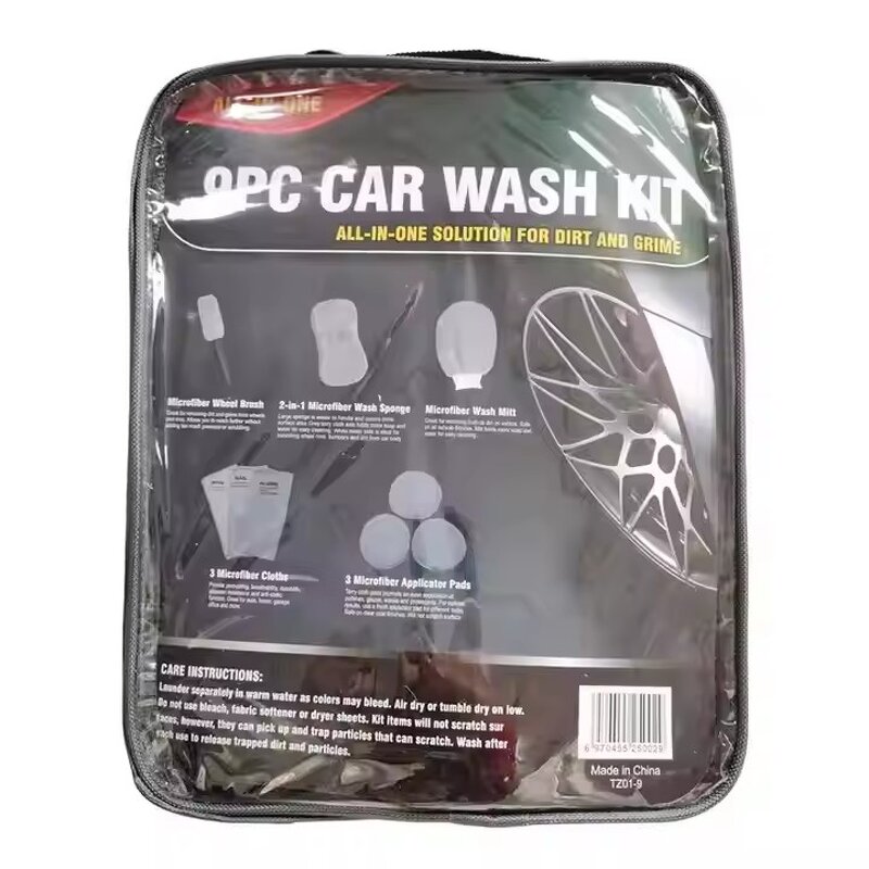 Car Cleaning Towel Set Factory - OEM 9-Pieces Wash Wax Kit with Brushes
