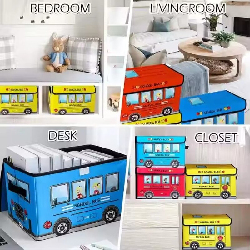 School Bus Storage Box Supplier - OEM Cartoon Foldable Waterproof Toy Bin