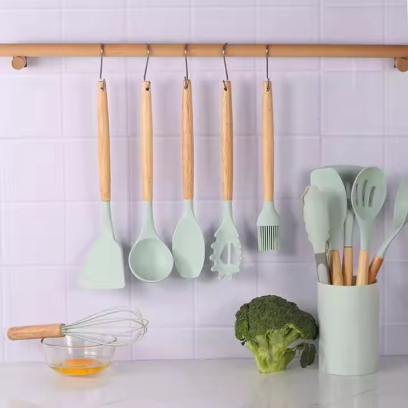 Custom Kitchen Set Supplier - OEM 12 Pcs Silicone Cookware with Knife