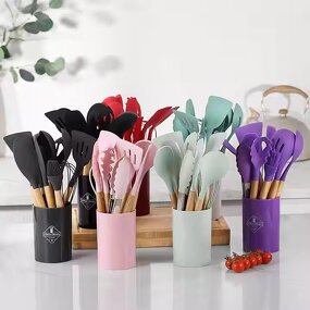 Custom Kitchen Set Supplier - OEM 12 Pcs Silicone Cookware with Knife