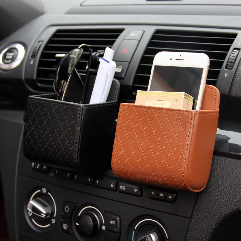 Car Phone Holder Supplier - OEM PU Leather Air Vent Storage Bag