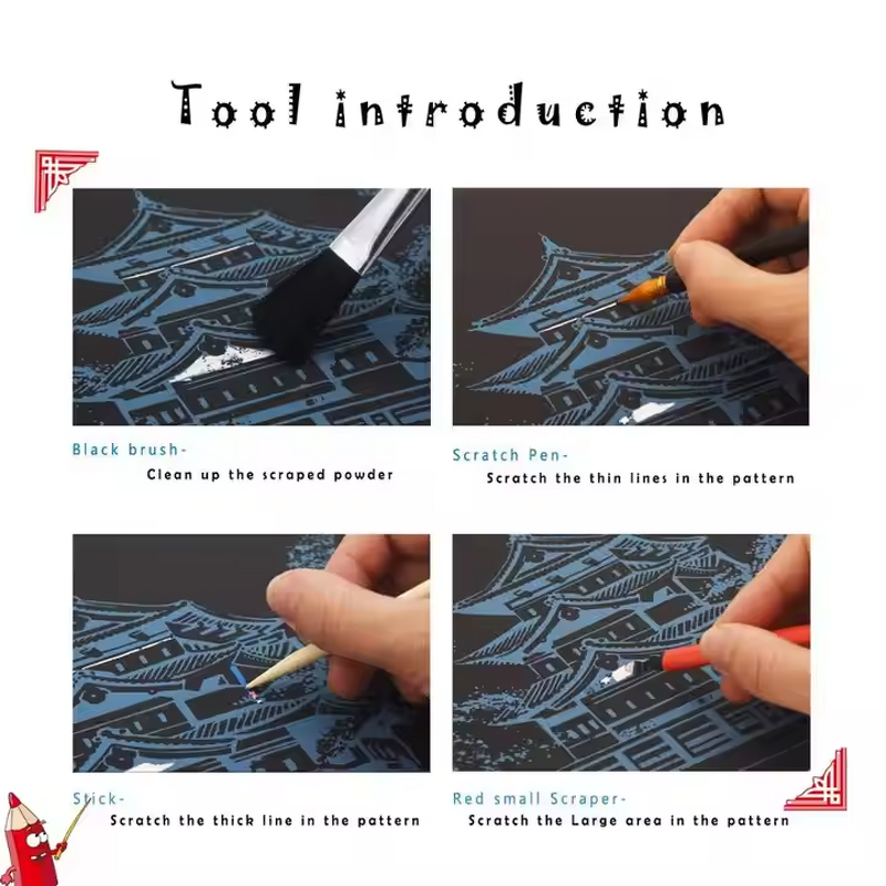 Gold Scratch Painting Paper Factory - OEM Golden City Scraping Set