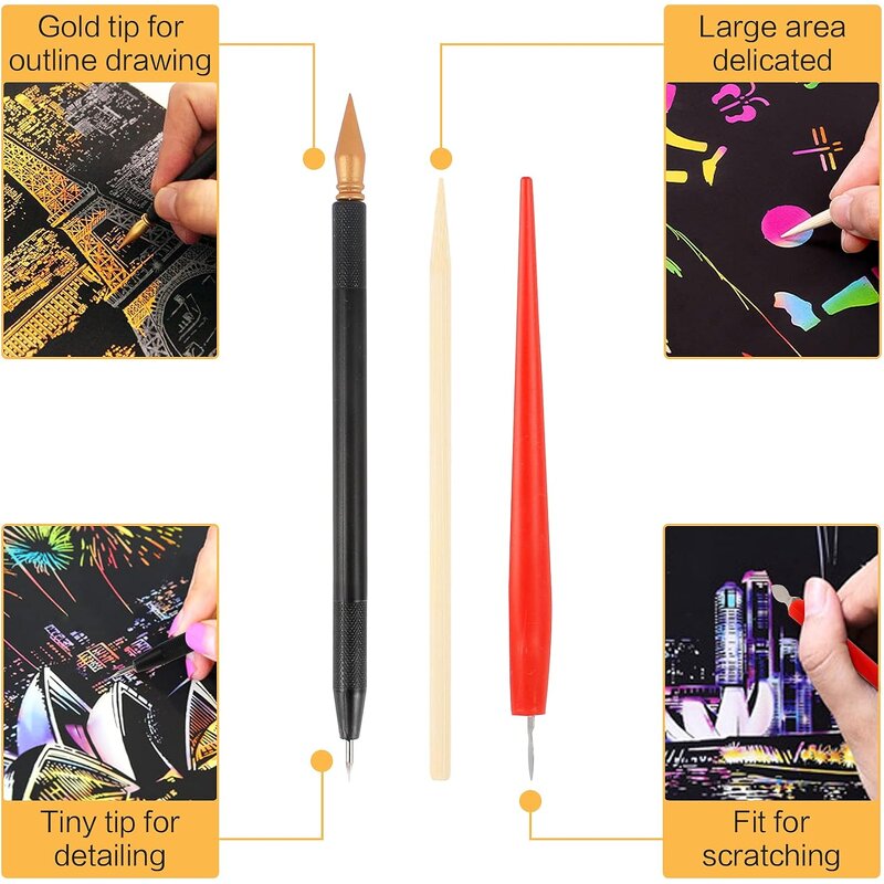 Scratch Art Tools Factory - OEM Set of 4/6/9pcs Scraper Brush