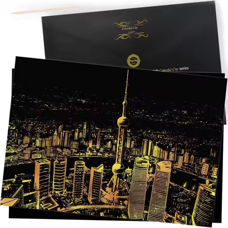Gold Scratch Painting Paper Factory - OEM Golden City Scraping Set