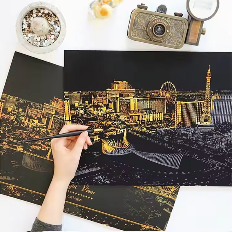 Gold Scratch Painting Paper Factory - OEM Golden City Scraping Set