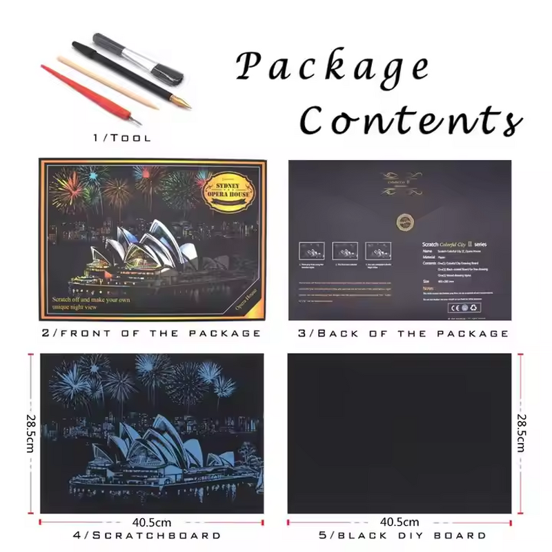 Gold Scratch Painting Paper Factory - OEM Golden City Scraping Set