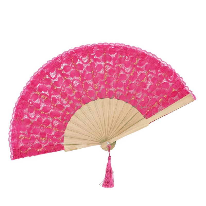 Lace Hand Fan Factory - OEM Pink Vintage Retro Fabric Foldable Fan