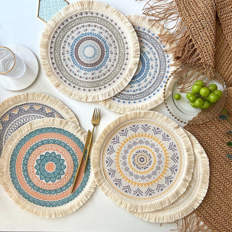 Cotton Placemat Supplier - OEM Mandala Round Bohemian Tassel Pad Dining