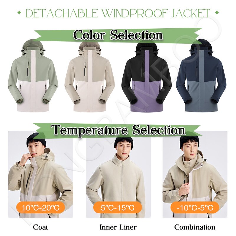 Windproof Fleece Jacket Factory - OEM 2in1 Camping Fishing Removable Liner
