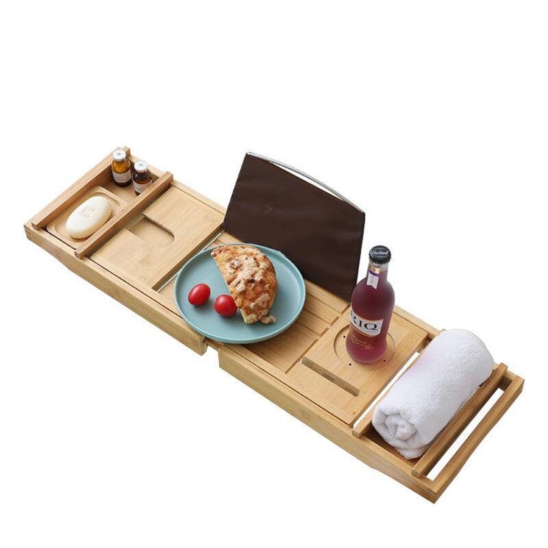 Bamboo Bathtub Tray Manufacturer - OEM Simple Solid Wood Folding Shower Organizer