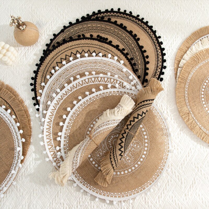 Jute Placemats Manufacturer - OEM Woven Printed Tassel Heat Insulation Decor