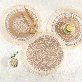 Jute Placemats Manufacturer - OEM Woven Printed Tassel Heat Insulation Decor