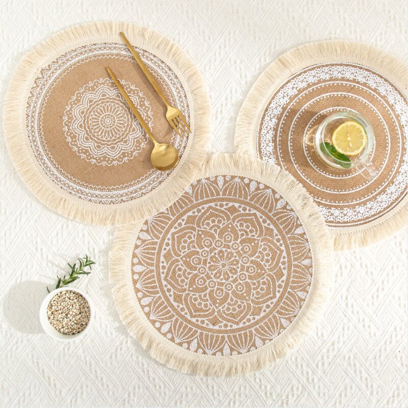 Jute Placemats Manufacturer - OEM Woven Printed Tassel Heat Insulation Decor