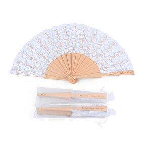 Spanish Wedding Fan Supplier - OEM Solid Wood Lace Carved Custom Name Logo