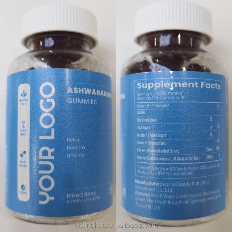 GlowLeaf Ashwagandha Extract Gummy with Vitamin D Vegan Ashwagandha Gummies Supplement