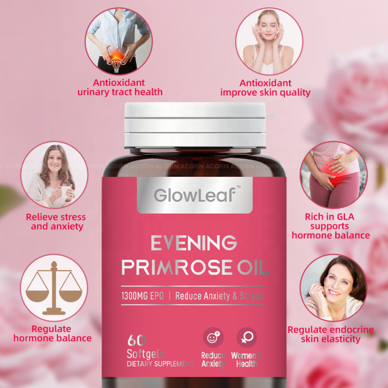 GlowLeaf Herbal Evening Primrose Oil Soft Capsule Maintenance Ovaries Health 1300mg