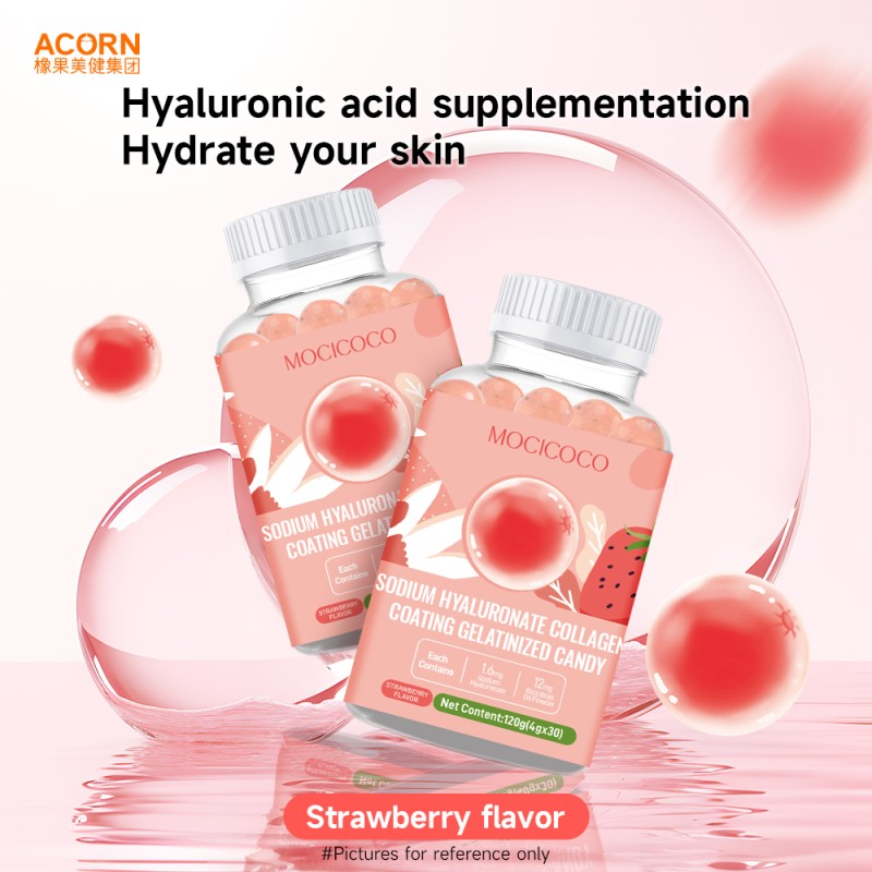 Hyaluronic Acid Marine Collagen Peptides Strawberry Flavor Gummies Fudge for Skin Whitening Face Elasticity Anti Skincare Aging