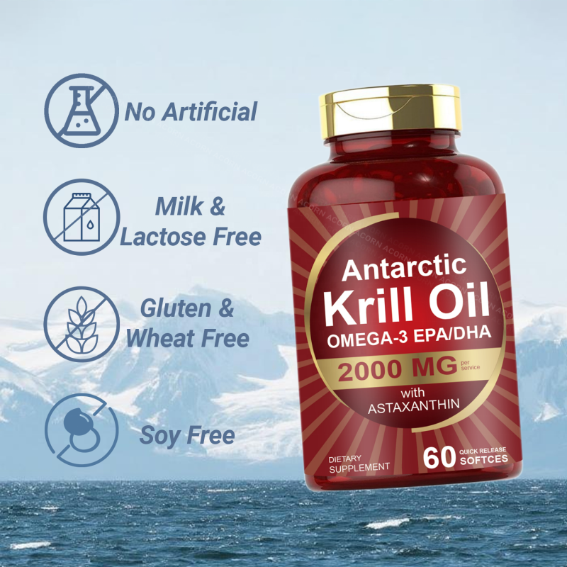 Acorn OEM 2000mg Omega-3 Astaxanthin Soft Gel Antioxidant EPA DHA Heart Joint Support Antarctic Krill Oil Softgels