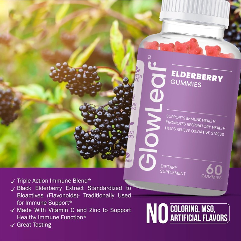 Glowleaf Vitamin C Elderberry Gummie Vitamins Gummy Candies Elderberry Gummies