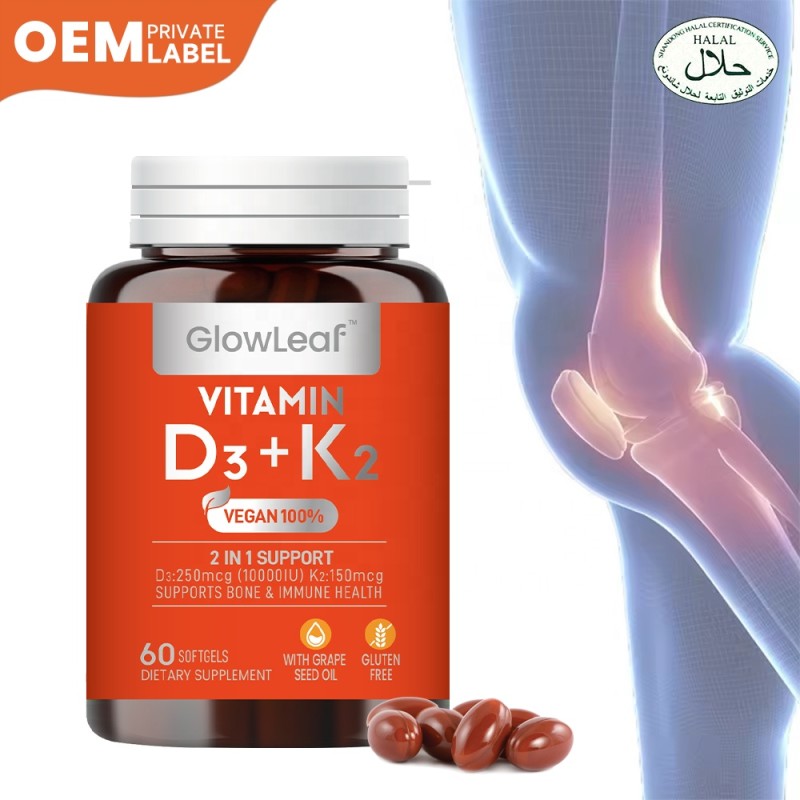 Glowleaf K2 D3 Supplement 60 Capsules Vitamin D3 and Vitamin K2 Soft Capsules Dietary Supplement