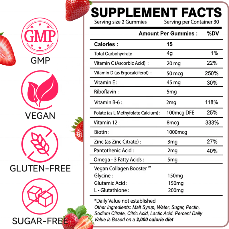 ACORN Private Label Strawberry Flavor Collagen Gummies Supplement Skin Whitening Hydration Glutathione Collagen Gummy