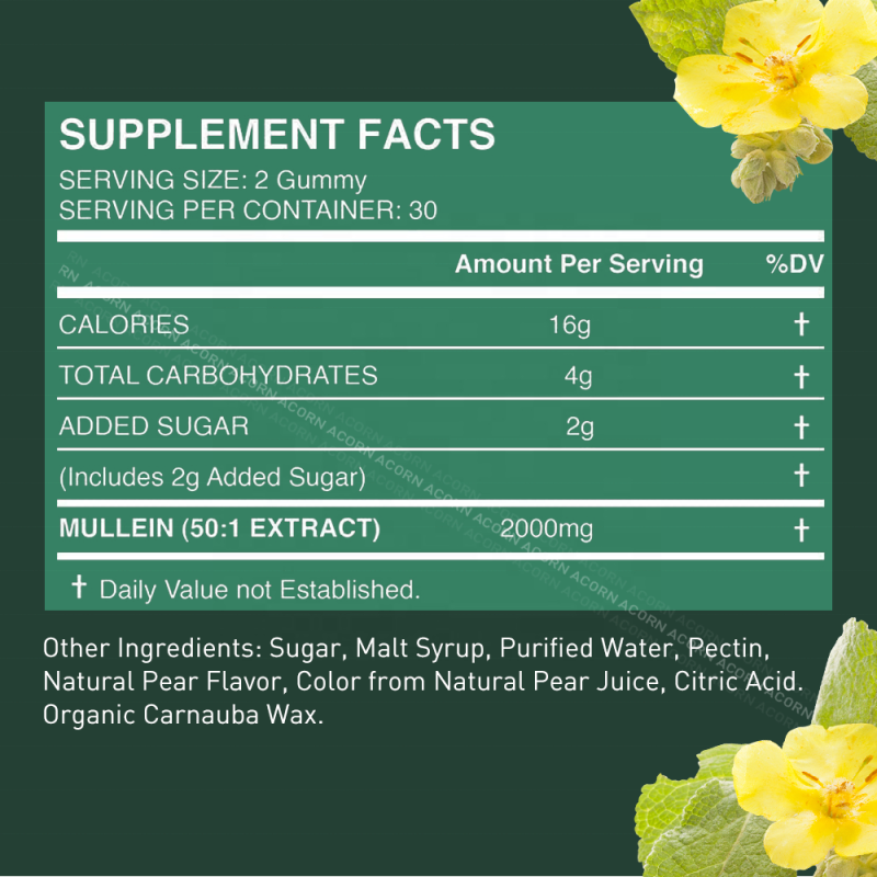 ACORN Lungs Wellness Pear Flavor Support Mullein Leaf Herbal Extract Gummy Supplement Mullein Gummies