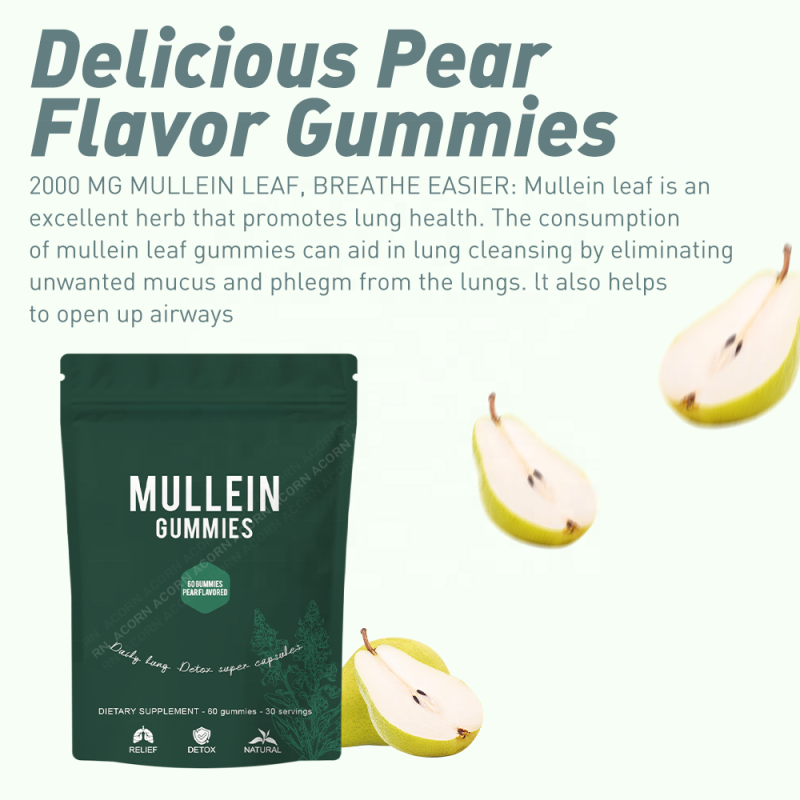 ACORN Lungs Wellness Pear Flavor Support Mullein Leaf Herbal Extract Gummy Supplement Mullein Gummies