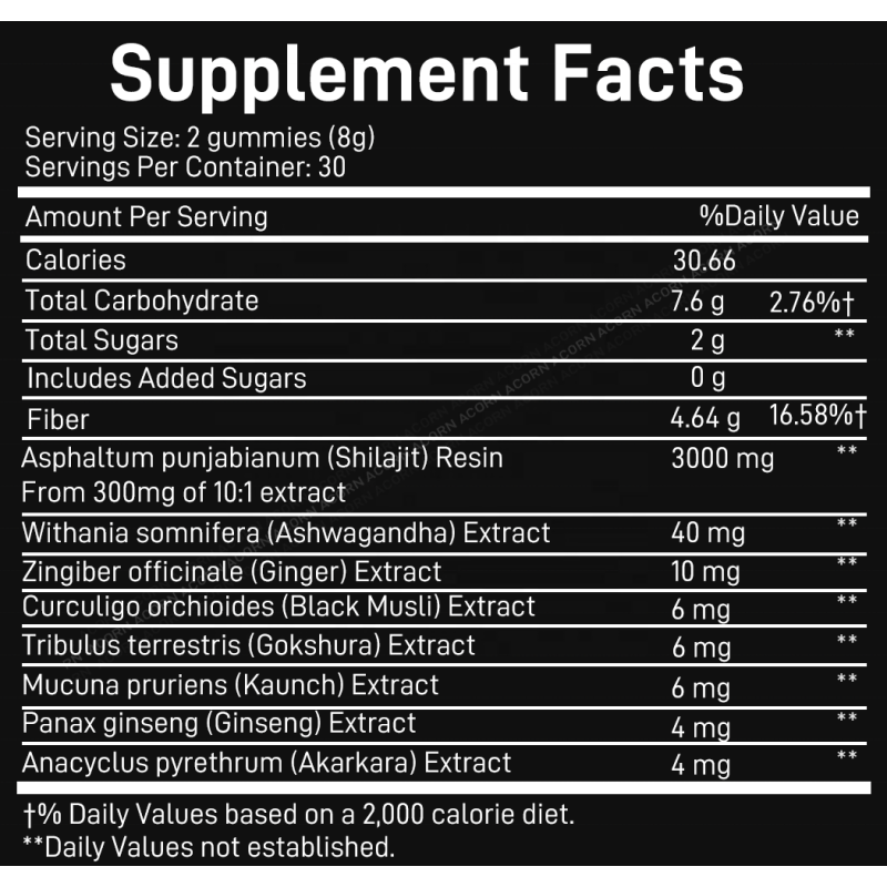 ACORN Wholesale Himalayan 3000mg Shilajit Gummy Candy Energy Enhancement Shilajit Gold Gummies Supplement