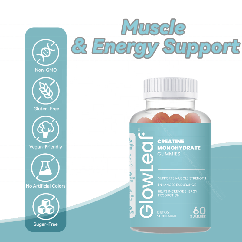 GlowLeaf Creatine Monohydrate Gummies Supplements Pre-Workout Muscle Growth Private Label Creatine Gummies