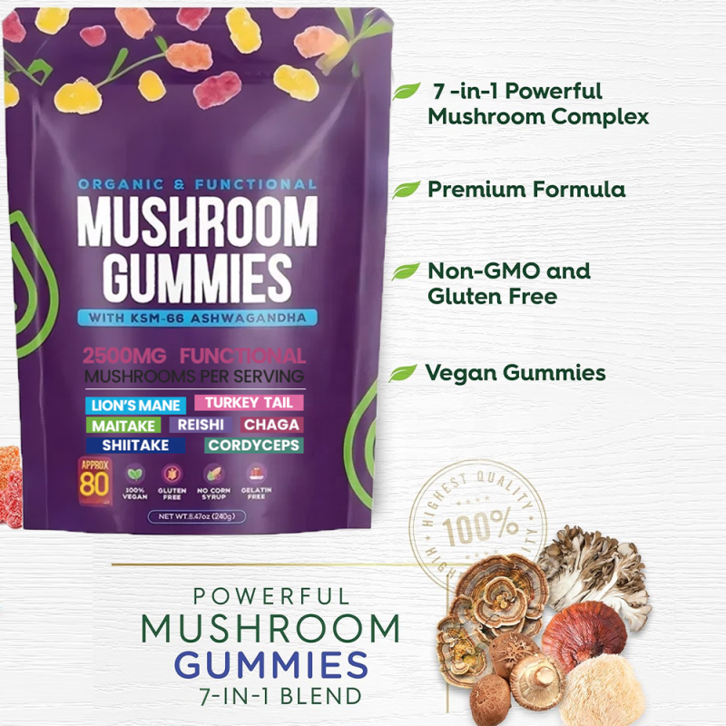 ACORN Sugar Free Vegan Ashwagandha Reishi Lion's Mane Mushroom Gummy Immunity Enhancement 8 in 1 Mushroom Gummies