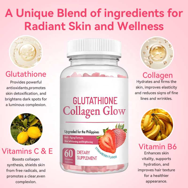 ACORN Private Label Strawberry Flavor Collagen Gummies Supplement Skin Whitening Hydration Glutathione Collagen Gummy